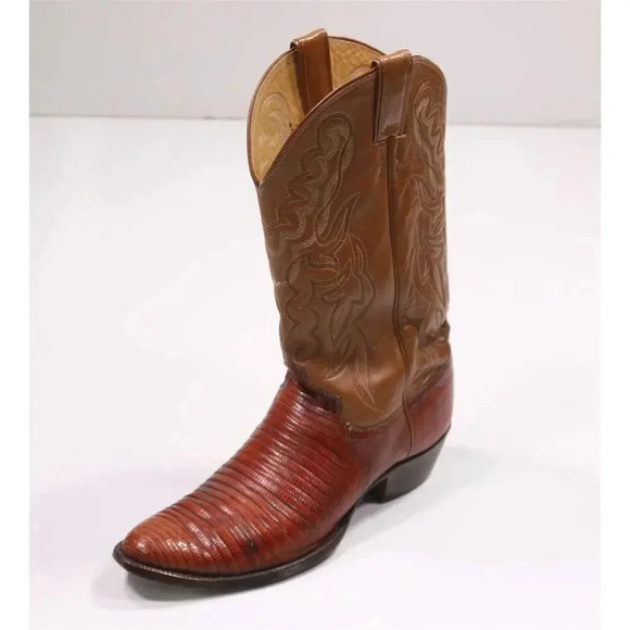 Justin 9088 Tall Brown Lizard Reptile Leather Stitched Pull-On Boots Men's 8.5 D - Picture 1 of 7